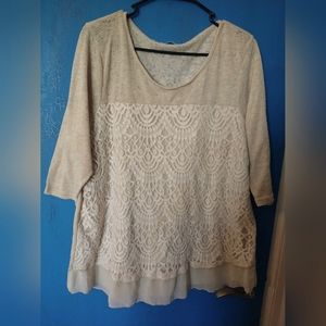 Maurices size 2 tan/beige blouse with sheer trim